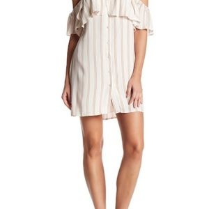 S Striped off shoulder button down dress